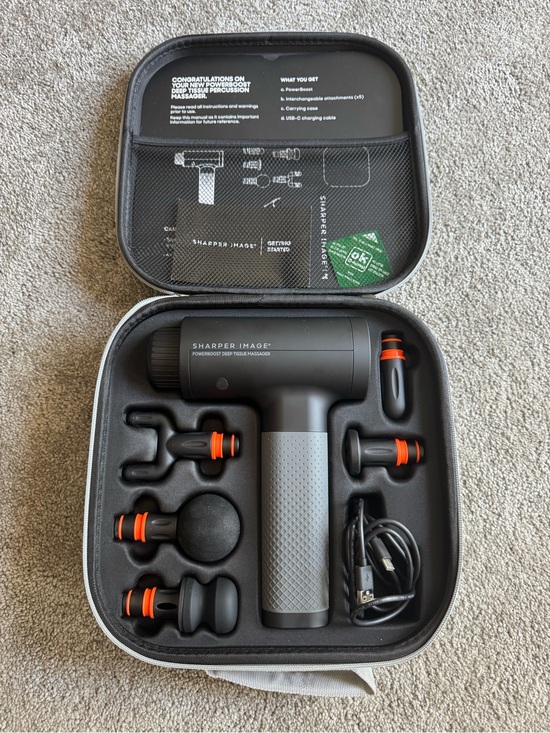 Sharper Image Other - Sharper Image Gray and Black Percussion Massage Gun with Orange Accents